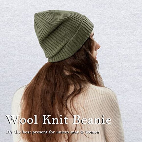 Unisex Merino Wool Cuff Beanie Warm Winter Stretchy Knitted Cap Cozy main image 5